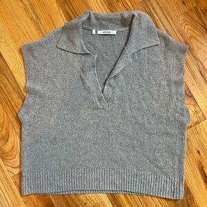 Gray Ribbed Knit Sweater Vest